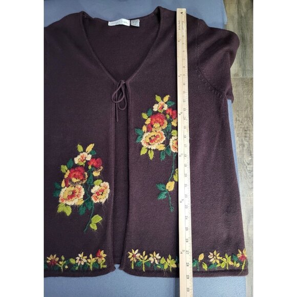 VTG Women's 1X Cardigan Sweater Brown Floral Boho Hippie Cottage Festival Fairy - Picture 8 of 12